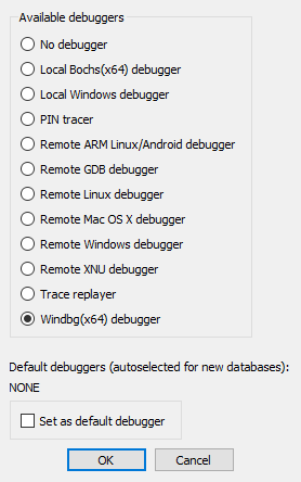 windbg select
