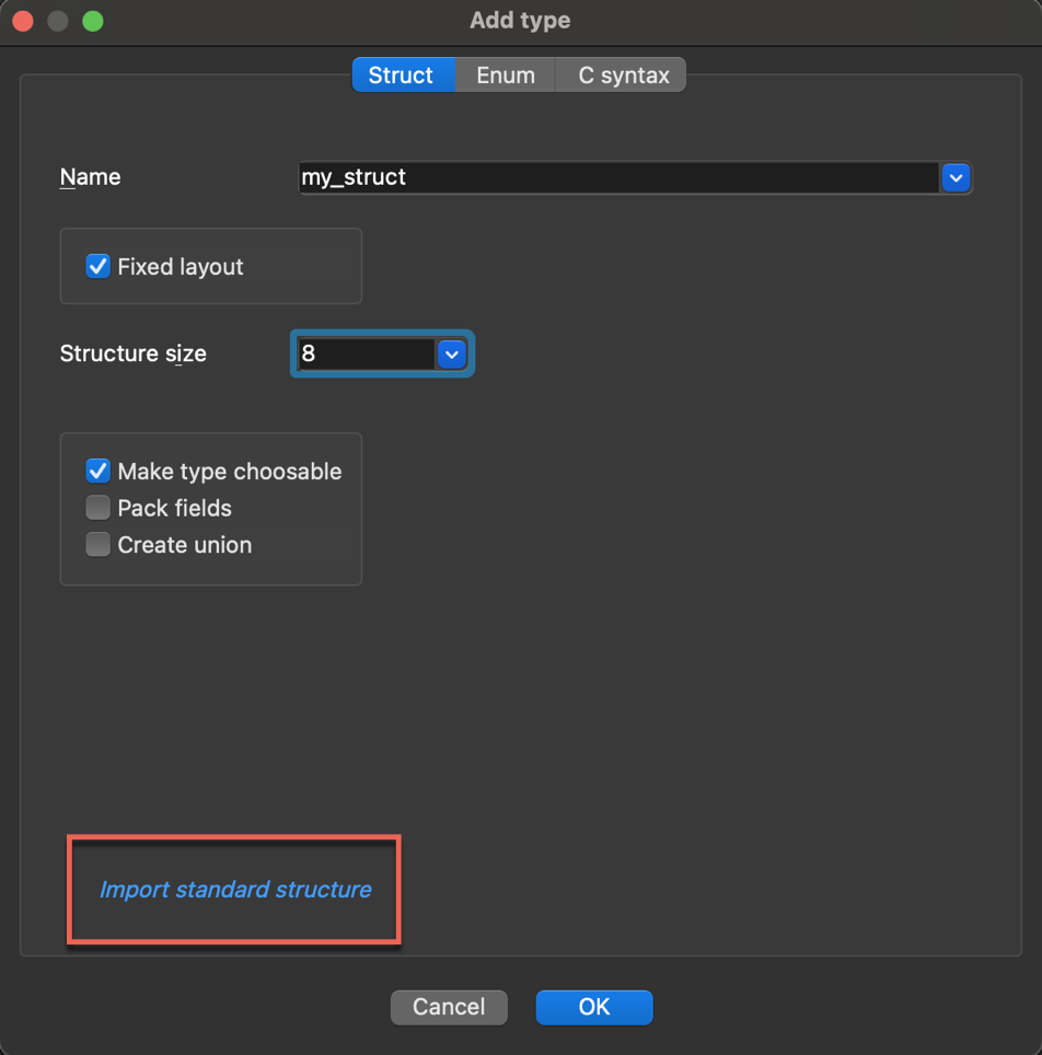 Import struct