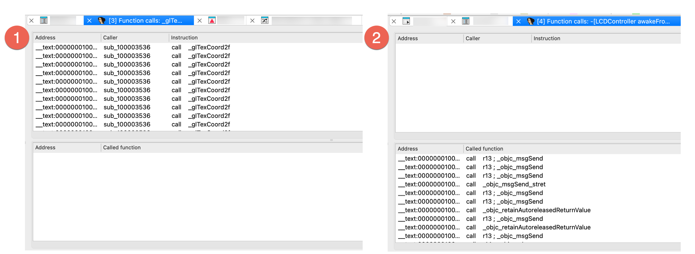 Function calls view