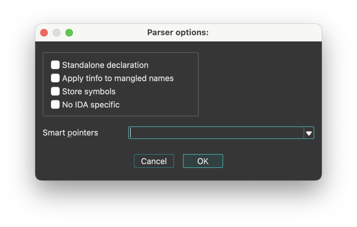 Parser specific options